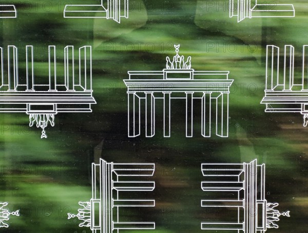 Subway window covered with Brandenburg Gate pattern film to protect against scratching while driving, Berlin, Germany