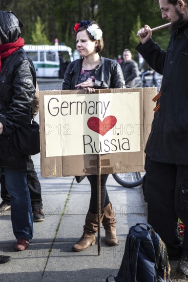DEU Germany Germany Berlin Pro-Russian demonstration against NATO expansion in Ukraine and for Russian President Putin at the Memorial to the Fallen of the Second World War