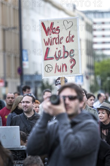DEU Germany Germany Berlin Monday demonstration on Potsdamer Platz, as an alternative during the soccer World Cup, which also takes over the Brandenburg Gate with a fan mile