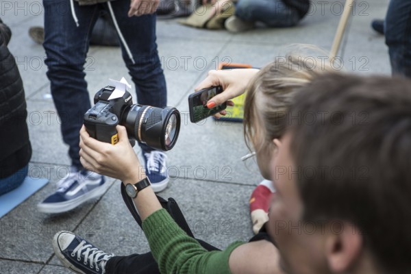 DEU Germany Germany Berlin Monday demonstration on Potsdamer Platz, as an alternative during the soccer World Cup, which also takes over the Brandenburg Gate with a fan mile