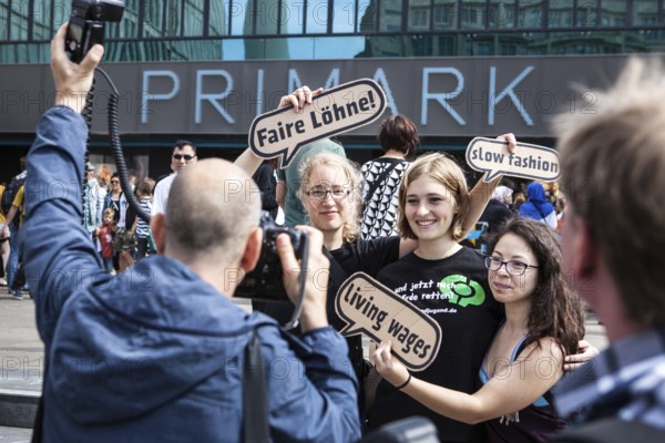 DEU Germany Germany Berlin Opening of a Primark movie at Alexanderplatz. Protests by several groups against cheap fashion and product conditions