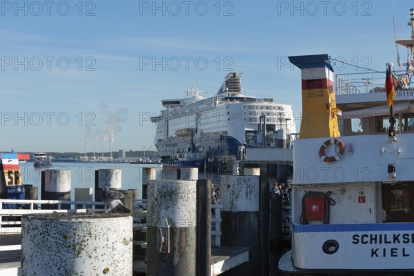 Port, Baltic Sea, Kiel Fjord, Color Line, ferry to Oslo, shipping, cruise ship, regular ferry service, sunshine, blue sky, Schleswig-Holstein, Germany