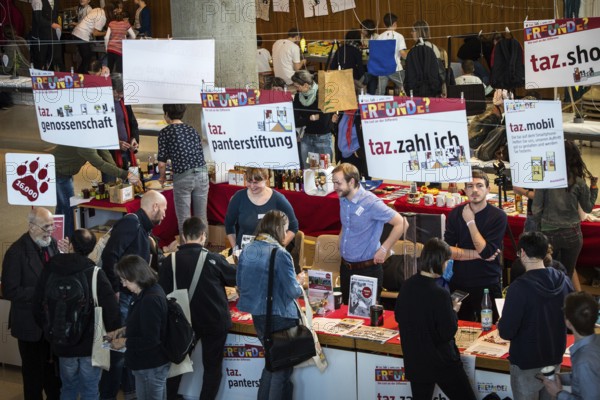 DEU Germany Germany Berlin The TazLab 2016 under the motto 'Strangers or Friends — the Lust for Difference, at the House of World Cultures (HKW) . Taz stands present the publishing house's activities