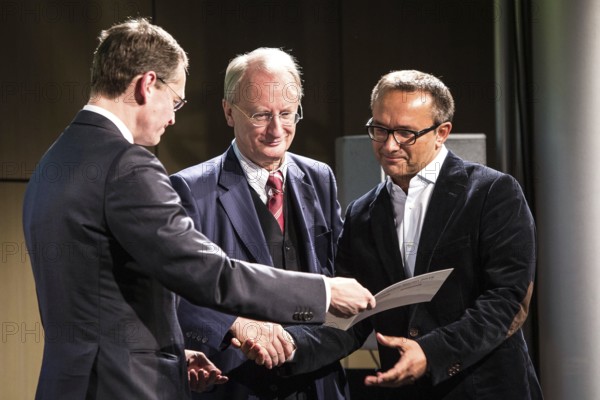 DEU Germany Germany Berlin Award of the Berlin Art Prize at the Academy of Arts. Art prize for film and media art for Andrey Zvyagintsev awarded by OB Michael Müller and AdK President Klaus.Stärick