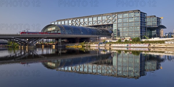Berlin Central Station seen from Alexanderufer at Humboldthafen, Germany