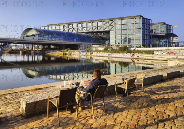 Berlin Central Station seen from Alexanderufer at Humboldthafen, Germany