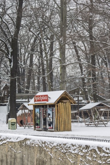 DEU Germany Germany Berlin The snow-covered abandoned playground at Berlin Zoo