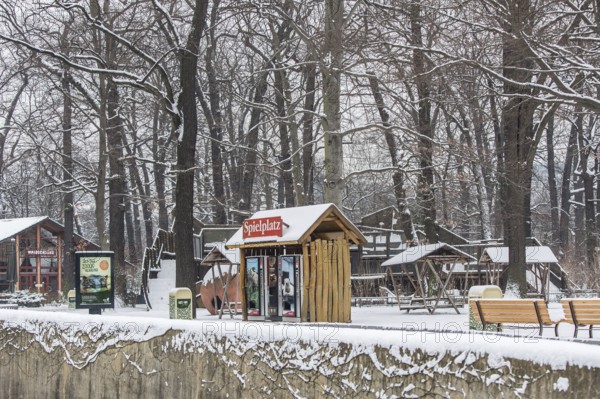 DEU Germany Germany Berlin The snow-covered abandoned playground at Berlin Zoo