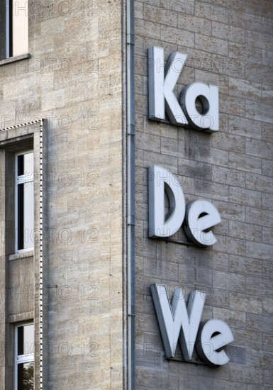 KaDeWe logo on the façade of the Kaufhaus des Westens, Tauentzienstraße, Charlottenburg, Berlin, Germany