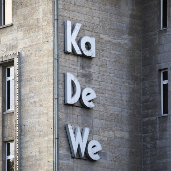 KaDeWe logo on the façade of the Kaufhaus des Westens, Tauentzienstraße, Charlottenburg, Berlin, Germany