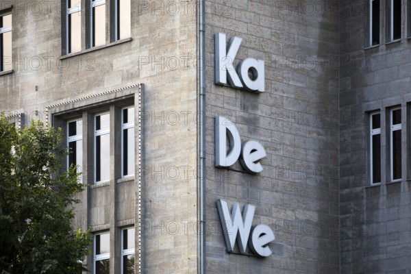 KaDeWe logo on the façade of the Kaufhaus des Westens, Tauentzienstraße, Charlottenburg, Berlin, Germany