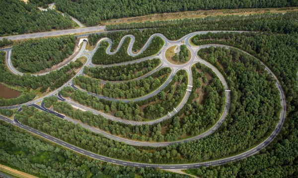Volkswagen AG proving ground Ehra-Lessien, proving ground Ehra, Volkswagen plant Wolfsburg, Lower Saxony, Germany, Europe, aerial photo, birds-eyes view, aerial photography, aerial photography, overview, bird's eye view, Wolfsburg, Volkswagen, test track, emissions scandal, software manipulation