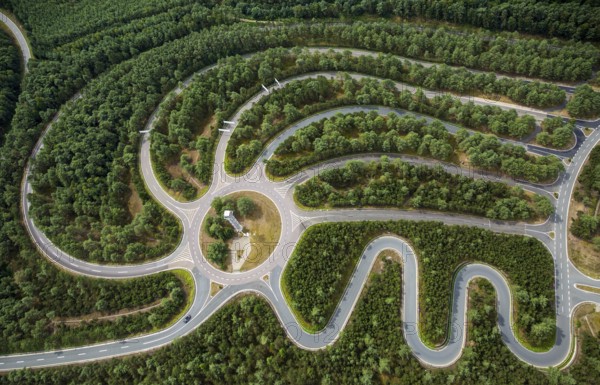 Volkswagen AG proving ground Ehra-Lessien, proving ground Ehra, Volkswagen plant Wolfsburg, Lower Saxony, Germany, Europe, aerial photo, birds-eyes view, aerial photography, aerial photography, overview, bird's eye view, Wolfsburg, Volkswagen, test track, emissions scandal, software manipulation