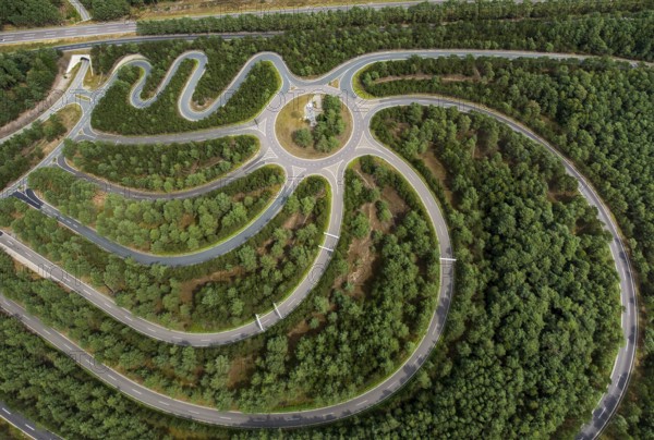Volkswagen AG proving ground Ehra-Lessien, proving ground Ehra, Volkswagen plant Wolfsburg, Lower Saxony, Germany, Europe, aerial photo, birds-eyes view, aerial photography, aerial photography, overview, bird's eye view, Wolfsburg, Volkswagen, test track, emissions scandal, software manipulation