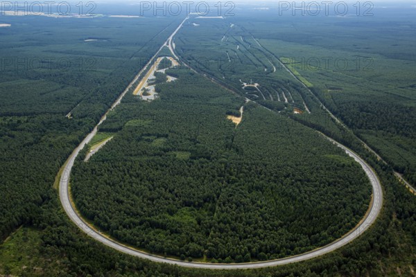Volkswagen AG proving ground Ehra-Lessien, proving ground Ehra, Volkswagen plant Wolfsburg, Lower Saxony, Germany, Europe, aerial photo, birds-eyes view, aerial photography, aerial photography, overview, bird's eye view, Wolfsburg, Volkswagen, test track, emissions scandal, software manipulation