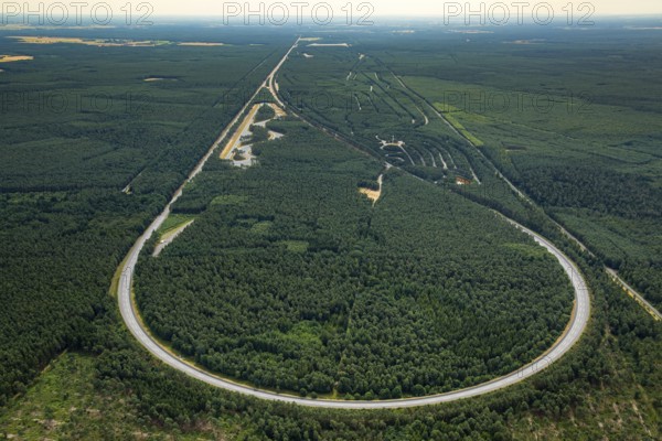 Volkswagen AG proving ground Ehra-Lessien, proving ground Ehra, Volkswagen plant Wolfsburg, Lower Saxony, Germany, Europe, aerial photo, birds-eyes view, aerial photography, aerial photography, overview, bird's eye view, Wolfsburg, Volkswagen, test track, emissions scandal, software manipulation