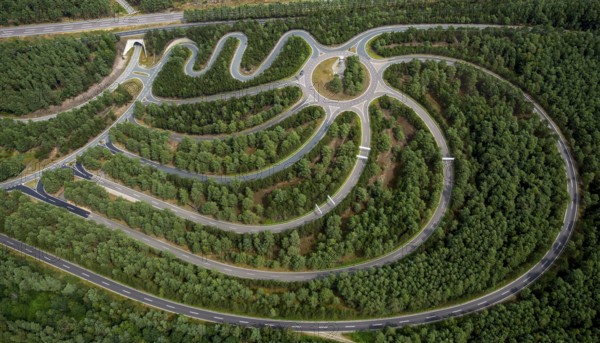 Volkswagen AG proving ground Ehra-Lessien, proving ground Ehra, Volkswagen plant Wolfsburg, Lower Saxony, Germany, Europe, aerial photo, birds-eyes view, aerial photography, aerial photography, overview, bird's eye view, Wolfsburg, Volkswagen, test track, emissions scandal, software manipulation
