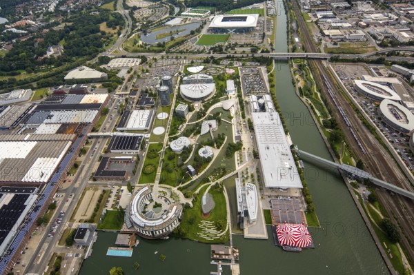 Volkswagen plant Wolfsburg with Autostadt and The Ritz Carlton Hotel, Lower Saxony, Germany, Europe, aerial photo, birds-eyes view, aerial photography, aerial photography, overview, bird's eye view, Wolfsburg, Volkswagen, test track, emissions scandal, software manipulation