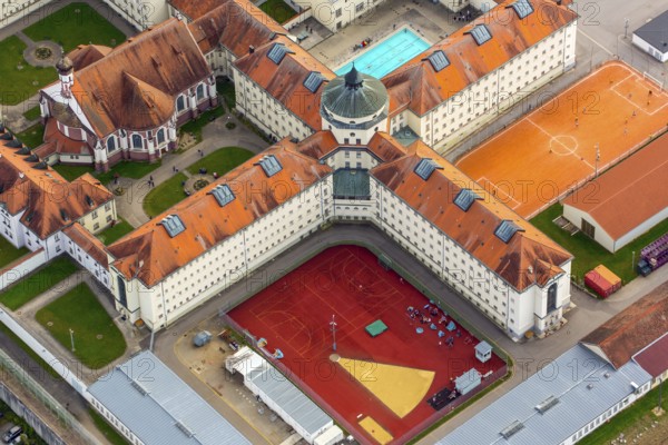 JVA Straubing Justzvollzug Bayern, prison Straubing with inner courtyard and swimming pool, Straubing, East Bavaria, Bavaria, Germany, Europe, aerial photo, birds-eyes view, aerial photography, aerial photography, overview, overview, bird's eye view