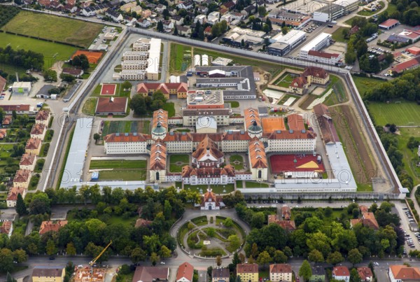 JVA Straubing Justzvollzug Bayern, prison Straubing with inner courtyard and swimming pool, Straubing, East Bavaria, Bavaria, Germany, Europe, aerial photo, birds-eyes view, aerial photography, aerial photography, overview, overview, bird's eye view