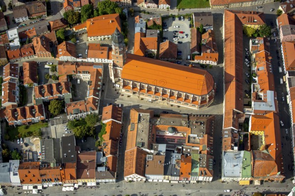 Basilica St. Jakob, gothic hall church, Straubing, East Bavaria, Bavaria, Germany, Europe, aerial view, birds-eyes view, aerial photography, aerial photography, overview, overview, bird's eye view