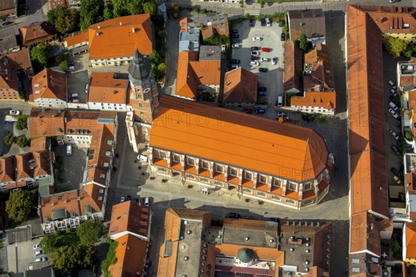 Basilica St. Jakob, gothic hall church, Straubing, East Bavaria, Bavaria, Germany, Europe, aerial view, birds-eyes view, aerial photography, aerial photography, overview, overview, bird's eye view