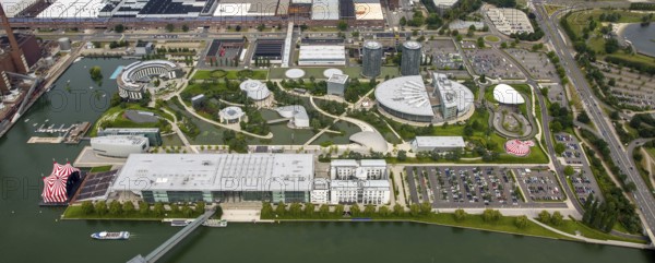 Volkswagen plant Wolfsburg with Autostadt and The Ritz Carlton Hotel, Lower Saxony, Germany, Europe, aerial photo, birds-eyes view, aerial photography, aerial photography, overview, bird's eye view, Wolfsburg, Volkswagen, test track, emissions scandal, software manipulation