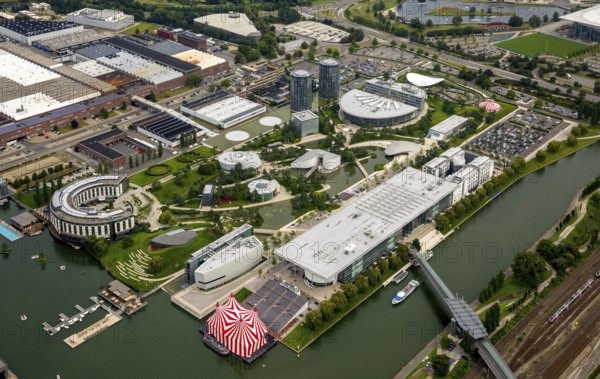 Volkswagen plant Wolfsburg with Autostadt and The Ritz Carlton Hotel, Lower Saxony, Germany, Europe, aerial photo, birds-eyes view, aerial photography, aerial photography, overview, bird's eye view, Wolfsburg, Volkswagen, test track, emissions scandal, software manipulation