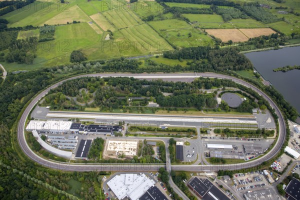 Test site on the Wohltbergbach factory premises, Volkswagen plant Wolfsburg, Lower Saxony, Germany, Europe, aerial photo, birds-eyes view, aerial photograph, aerial photography, aerial photography, overview, bird's eye view, Wolfsburg, Volkswagen, test track, emissions scandal, software manipulation