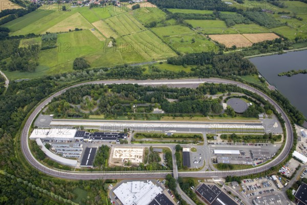 Test site on the Wohltbergbach factory premises, Volkswagen plant Wolfsburg, Lower Saxony, Germany, Europe, aerial photo, birds-eyes view, aerial photograph, aerial photography, aerial photography, overview, bird's eye view, Wolfsburg, Volkswagen, test track, emissions scandal, software manipulation