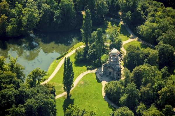 Merkurtempel, Schloss Schwetzingen with palace gardens, Schwetzingen, Baden-Württemberg, Germany, Europe, aerial view, birds-eyes view, aerial photography, aerial photography, overview, bird's eye view
