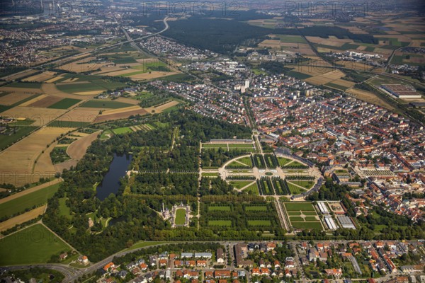 Schwetzingen Castle with castle garden, Schwetzingen, Baden-Württemberg, Germany, Europe, aerial view, birds-eyes view, aerial photography, aerial photography, overview, bird's eye view