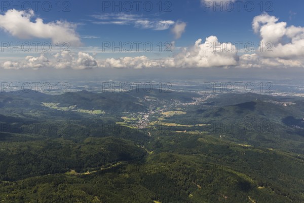 Black Forest valleys with clouds, Weisenbach, Baden-Württemberg, Germany, Europe, aerial view, birds-eyes view, aerial photography, aerial photography, overview, bird's eye view