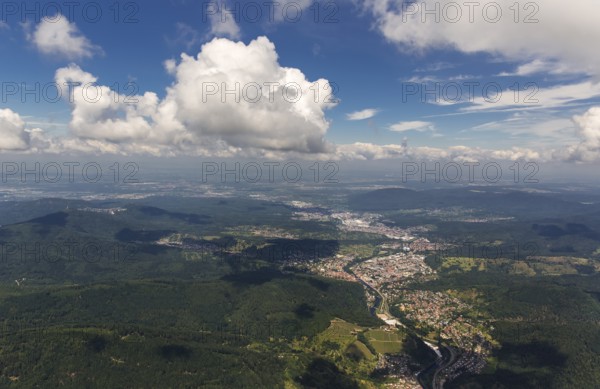 Black Forest valleys with clouds, Weisenbach, Baden-Württemberg, Germany, Europe, aerial view, birds-eyes view, aerial photography, aerial photography, overview, bird's eye view