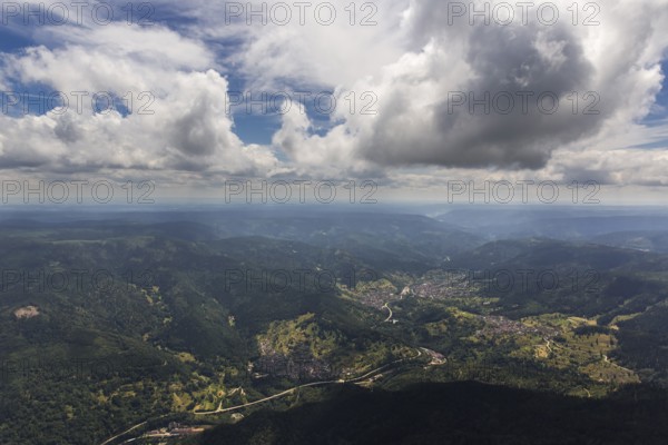 Black Forest valleys with clouds, Weisenbach, Baden-Württemberg, Germany, Europe, aerial view, birds-eyes view, aerial photography, aerial photography, overview, bird's eye view