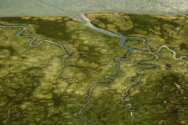 Ostheller, salt marshes with Prilen, Wadden Sea, aerial view, Norderney, North Sea, North Sea island, East Frisian Islands, Lower Saxony, Germany, Baltrum, Europe, birds-eyes view, aerial photography, aerial photography, aerial photography, overview, bird's eye view