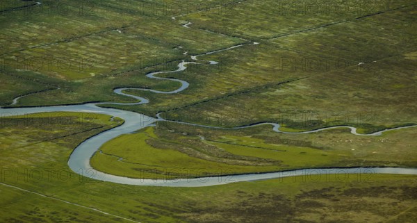 Ostheller, salt marshes with Prilen, aerial view, Norderney, North Sea, North Sea island, East Frisian Islands, Lower Saxony, Germany, Europe, birds-eyes view, aerial view, aerial photography, aerial photography, overview, overview, bird's eye view