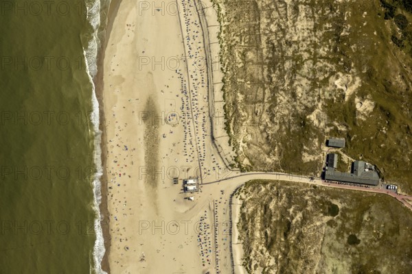 White Dune, beach restaurant, aerial view, Norderney, North Sea, North Sea island, East Frisian Islands, Lower Saxony, Germany, Europe, birds-eyes view, aerial view, aerial photography, aerial photography, overview, bird's eye view