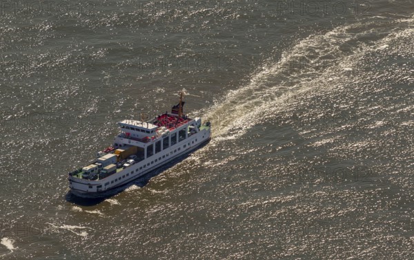 Ferry Frisia V between Harlingersiel and Norderney, Wadden Sea, aerial view, Norderney, North Sea, North Sea island, East Frisian Islands, Lower Saxony, Germany, Europe, birds-eyes view, aerial photography, aerial photography, overview, overview, bird's eye view