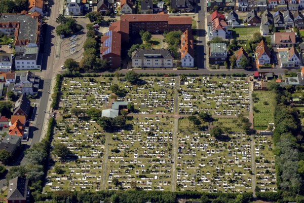 Norderney cemetery, aerial view, Norderney, North Sea, North Sea island, East Frisian Islands, Lower Saxony, Germany, Europe, birds-eyes view, aerial photography, aerial photography, overview, overview, bird's eye view