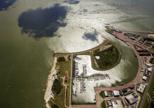 Norderney harbour, ferry pier, Wadden Sea, aerial view, Norderney, North Sea, North Sea island, East Frisian Islands, Lower Saxony, Germany, Europe, birds-eyes view, aerial photography, aerial photography, aerial photography, overview, bird's eye view