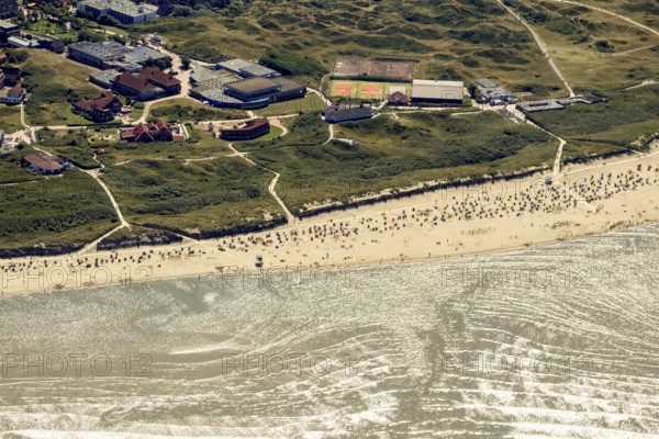 Sandy beach beach, aerial view, Langeoog, North Sea, North Sea island, East Frisian Islands, Lower Saxony, Germany, Europe, birds-eyes view, aerial photography, aerial photography, overview, overview, bird's eye view