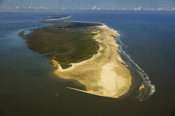 Wadden Sea, aerial view, Spiekeroog, North Sea, North Sea island, East Frisian Islands, Lower Saxony, Germany, Wangerooge, Europe, birds-eyes view, aerial photography, aerial photography, overview, overview, bird's eye view, Spiekerooge