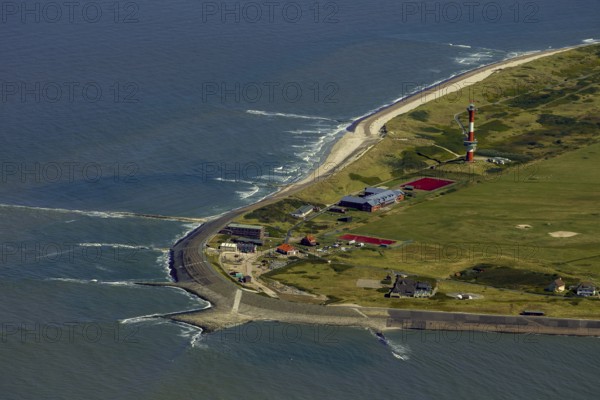 New lighthouse in the west of the island, aerial view, Wangerooge, North Sea, North Sea island, East Frisian Islands, Lower Saxony, Germany, Europe, birds-eyes view, aerial view, aerial photography, aerial photography, overview, bird's eye view