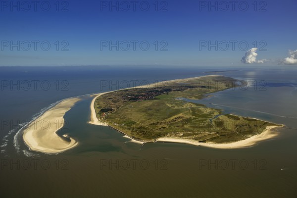 Sandbank, Schillbalje, Wadden Sea, aerial view, Spiekeroog, North Sea, North Sea island, East Frisian Islands, Lower Saxony, Germany, Europe, birds-eyes view, aerial view, aerial photography, aerial photography, overview, bird's eye view
