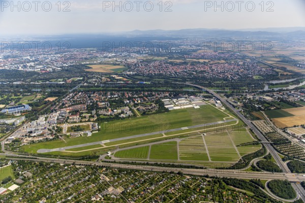 Airport Mannheim-Neuostheim, commercial airfield, general aviation, Mannheim, Baden-Württemberg, Germany, Europe, aerial view, birds-eyes view, aerial photography, aerial photography, overview, bird's eye view