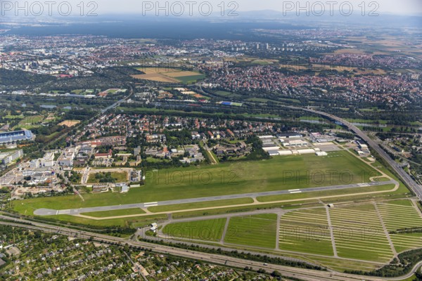 Airport Mannheim-Neuostheim, commercial airfield, general aviation, Mannheim, Baden-Württemberg, Germany, Europe, aerial view, birds-eyes view, aerial photography, aerial photography, overview, bird's eye view