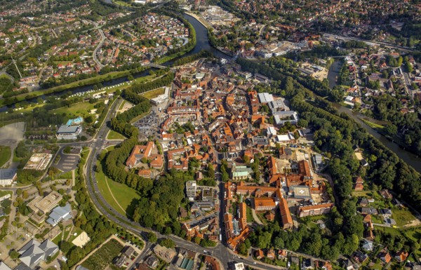 Overview of the city centre of Meppen, Meppen, Emsland, Lower Saxony, Germany, Europe, aerial view, birds-eyes view, aerial photography, aerial photography, overview, overview, bird's eye view