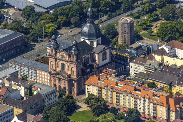 Jesuit church am Schillerplatz Mannheim, Mannheim, Baden-Württemberg, Germany, Europe, aerial view, birds-eyes view, aerial photography, aerial photography, overview, bird's eye view