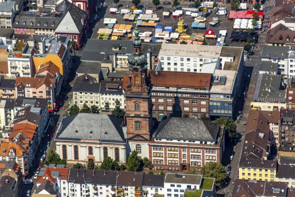Konkordienkirche Mannheim, Mannheim, Baden-Württemberg, Germany, Europe, aerial view, birds-eyes view, aerial photography, aerial photography, overview, overview, bird's eye view